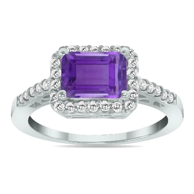 Marquee Jewels 2 1/2 Carat TW Emerald Cut Amethyst Diamond Ring in 10K White Gold