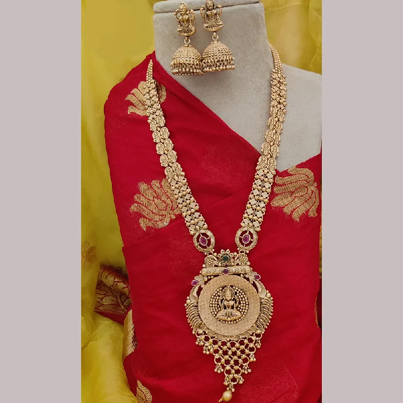 Jewel Addiction Copper Rajwadi Finish Pota Stone Long Necklace Set