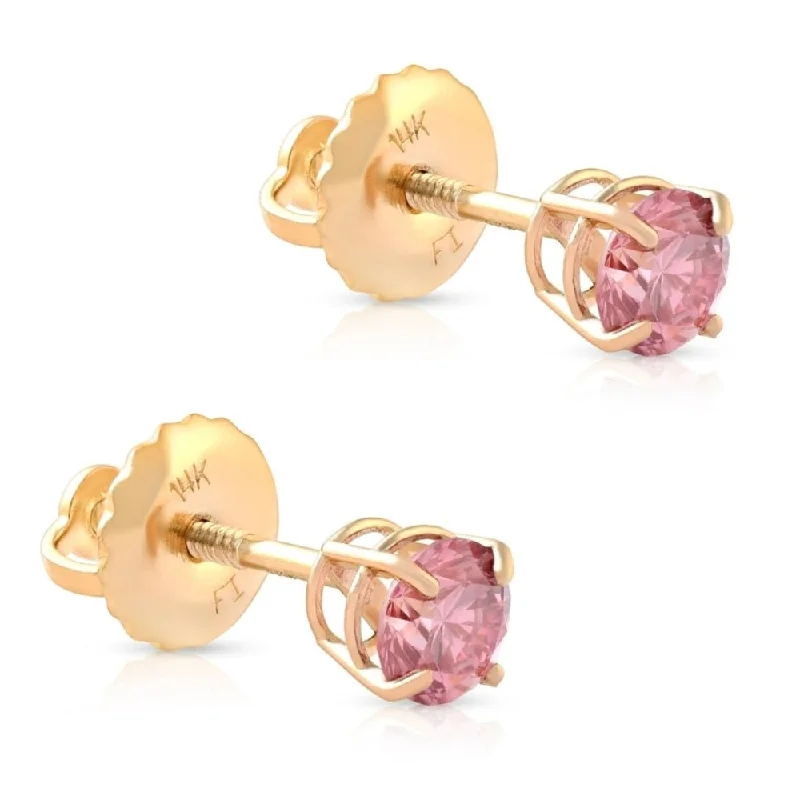 1/2Ct Pink Lab Grown Diamond Screw Back Studs Earrings Yellow Gold