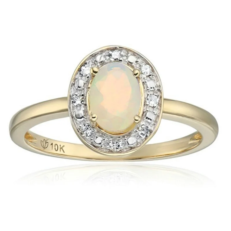 10Kt Gold Ethiopian Opal and Diamond Ring