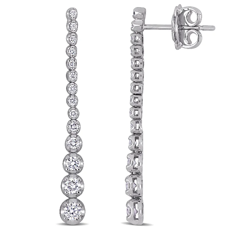 Miadora 18k White Gold 3/5ct TDW Diamond Graduated Linear Dangle Earrings