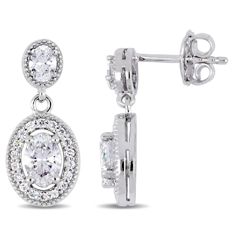 Miadora Signature Collection 14k White Gold 1-1/2ct TDW Diamond Graduated Oval Halo Dangle Earrings