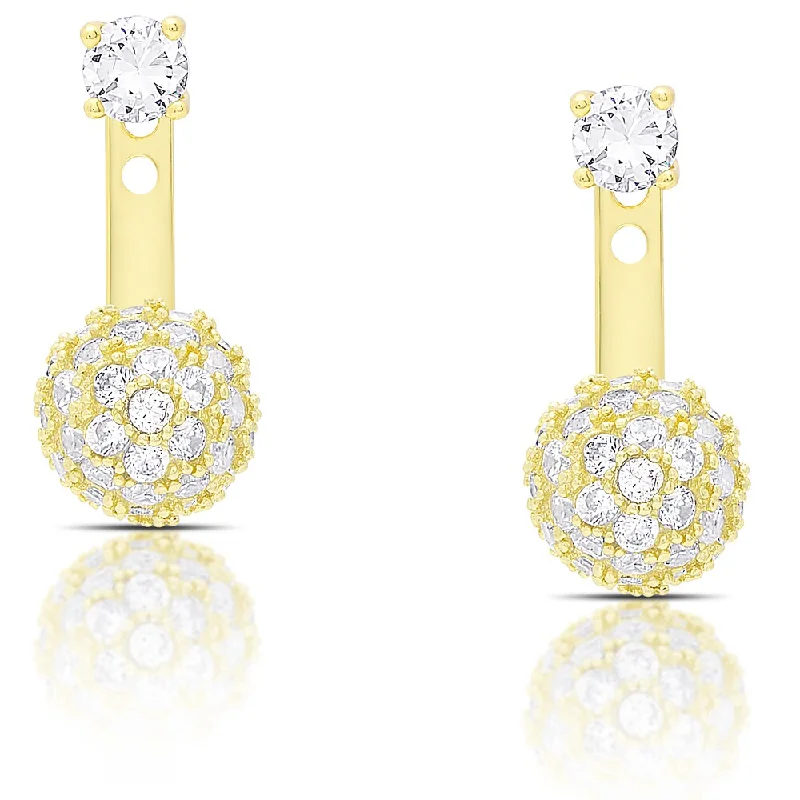 Dolce Giavonna Gold Over Silver or Sterling Silver Cubic Zirconia Ball Jacket Earrings