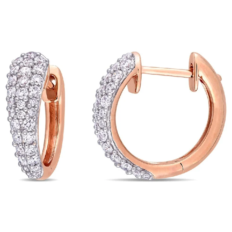 Miadora 14k Rose Gold 1ct TDW Diamond Cluster Huggie Hoop Earrings