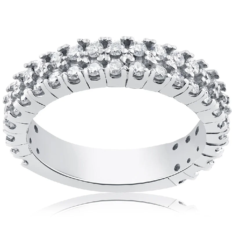 14k White Gold 3/4ct Half Eternity Double Row Diamond Ring