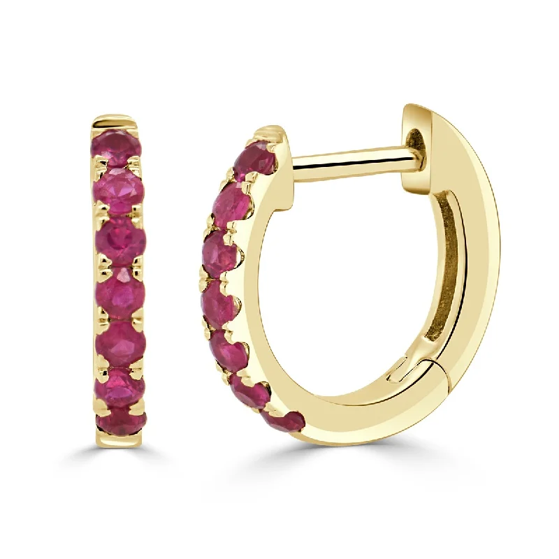 Joelle Ruby Huggie Earrings 14K Gold 11mm