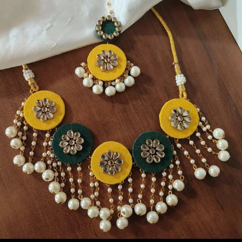 Shrijicreation Gold Plated Handmade Kundan Stone And Pearls Necklace Set