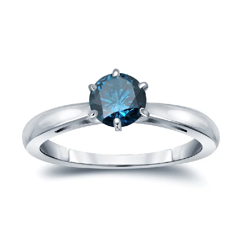 Auriya 1/2ctw Round Solitaire Blue Diamond Ring 14k Gold 6 Prong (SI2-SI3)