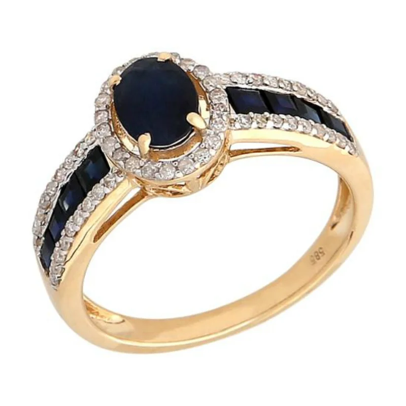 14Kt Gold Blue Sapphire and Diamond Ring