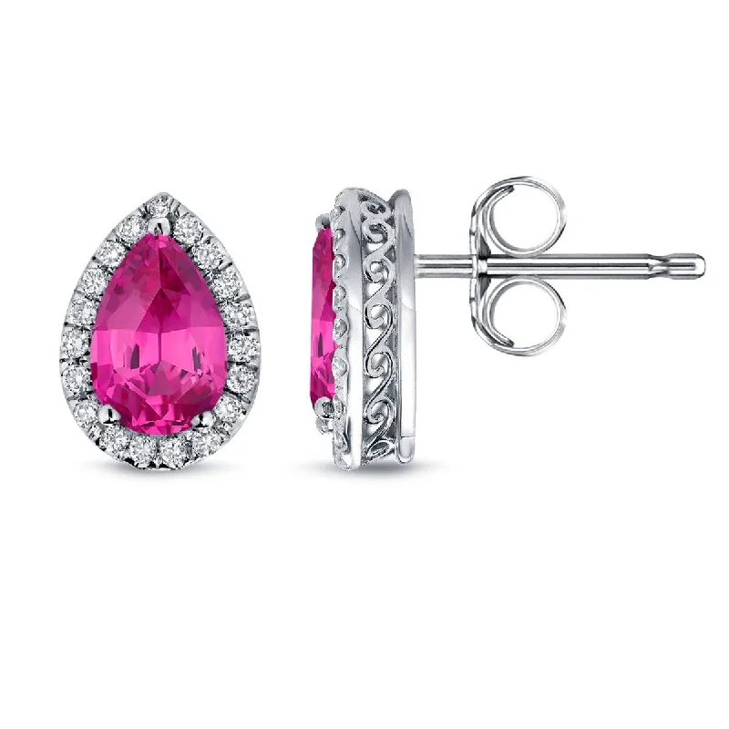 Auriya 14k Gold 2ct Pear-cut Pink Sapphire Halo Diamond Stud Earrings 1/3ct TDW