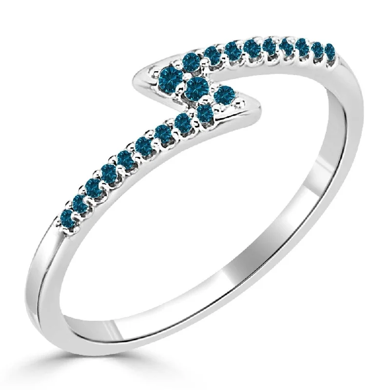 Auriya 1/8cttw Petite Zig Zag Stackable Blue Diamond Ring 10K Gold