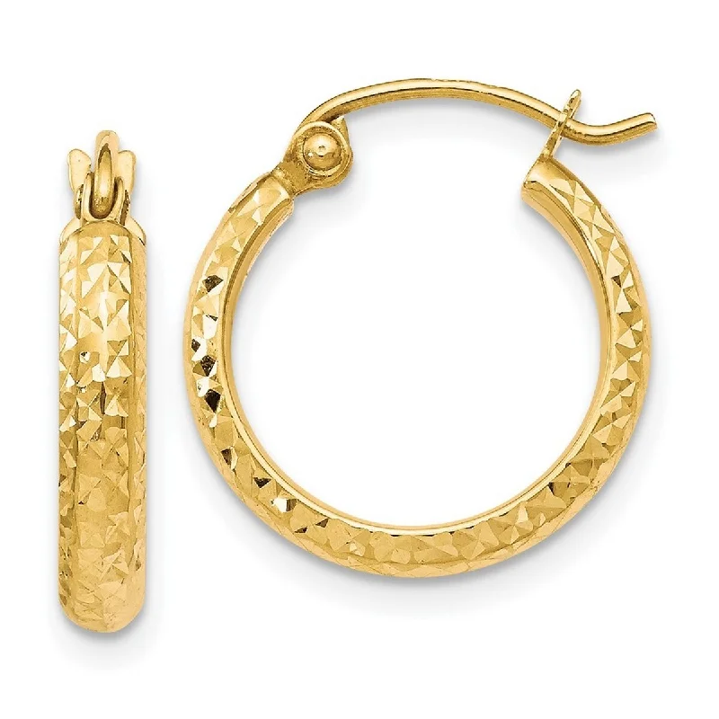 Curata 10k Yellow Gold Textured Hinged Hoop Earrings - 16x2.8mm