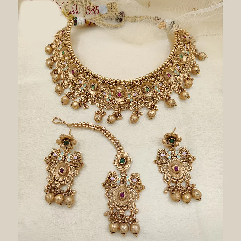 Jewel Addiction Copper Rajwadi Finish Pota Stone Necklace Set