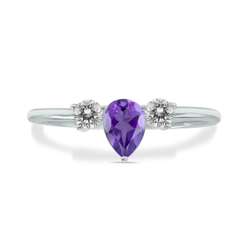 Marquee Jewels 1/2 Carat TW Pear Shape Amethyst and Diamond Ring in 10K White Gold