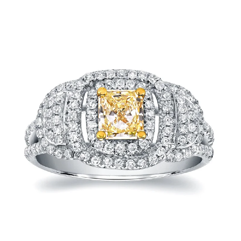 Auriya 14k White Gold 1ct TDW Fancy Yellow Radiant Cut Diamond Ring (H-I, SI1-SI2)