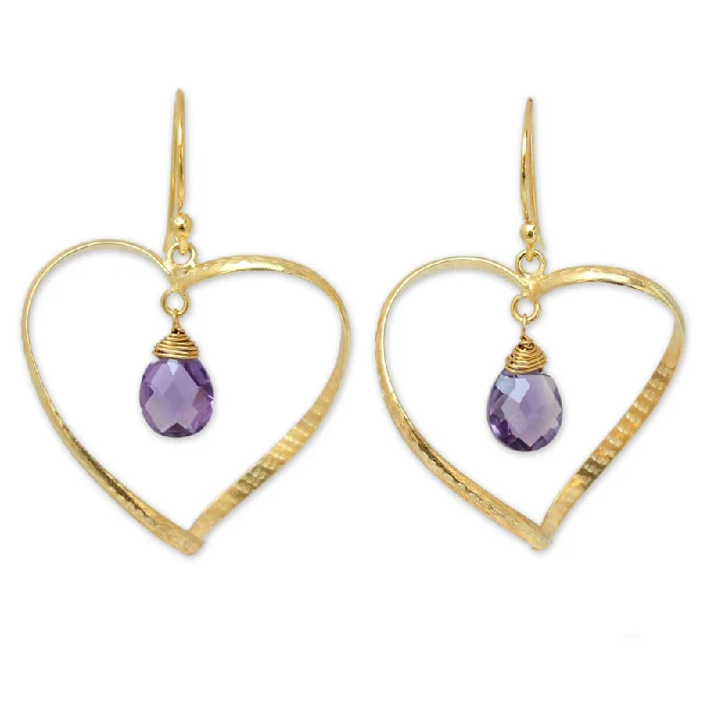 Handmade Gold Overlay 'Love's Secrets' Amethyst Earrings (Thailand)