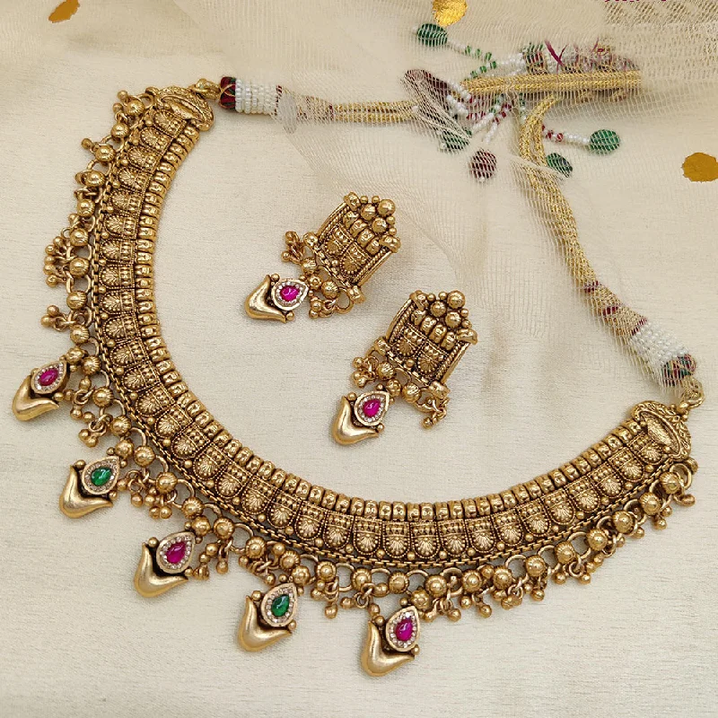 Jewel Addiction Copper Rajwadi Finish Pota Stone Necklace Set