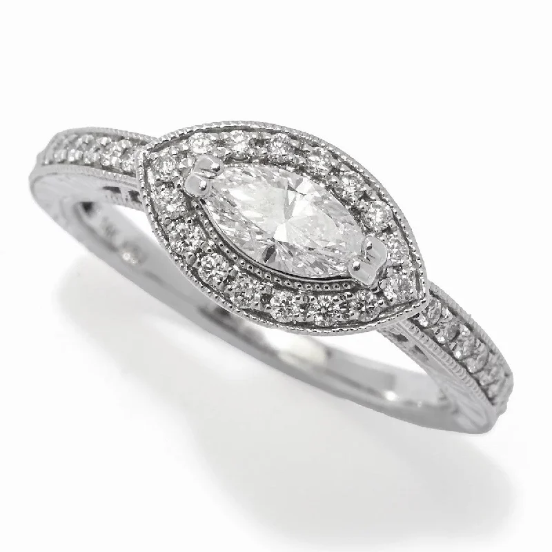 14K White Gold 0.63ctw Marquise & Round Diamond Ring