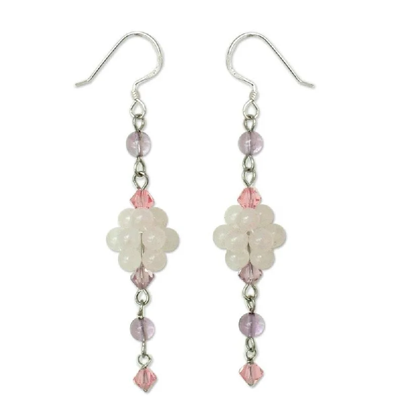 Handmade Stainless Steel 'Enchanted' Rose Quartz Amethyst Earrings (Thailand)