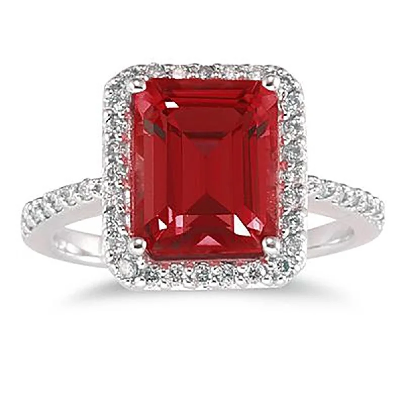 4 1/2 Carat Emerald Cut Garnet and Diamond Ring 14K White Gold