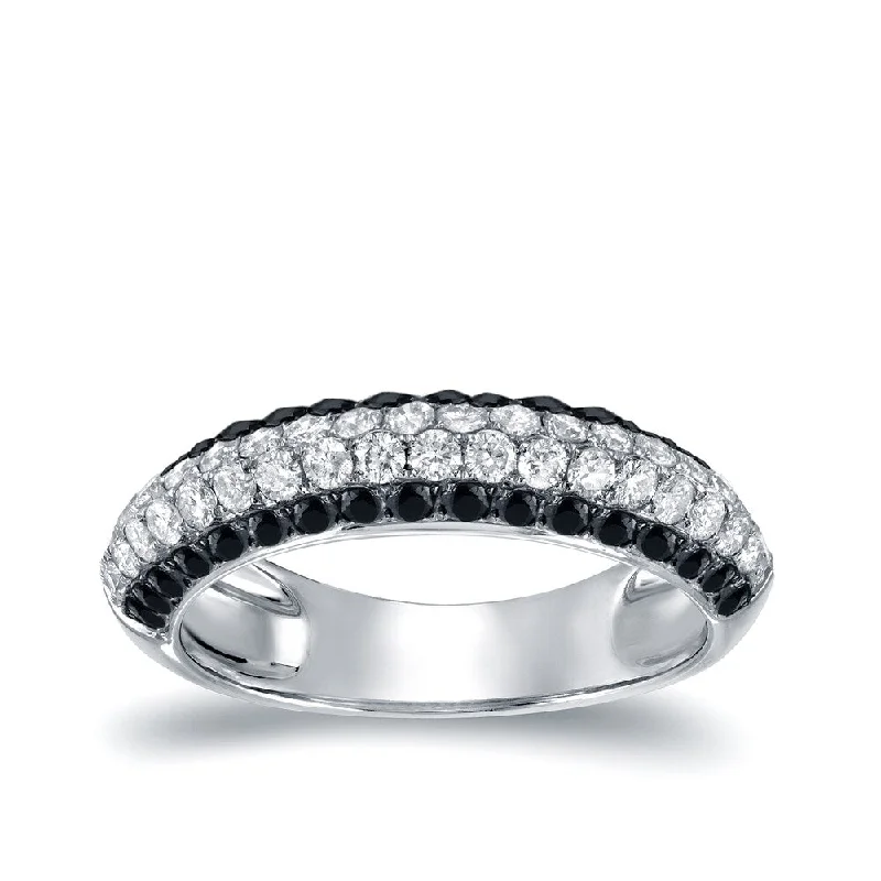 Auriya Multi-Row Pave Black and White Diamond Ring 3/4ct TDW 14k White Gold