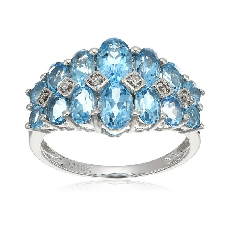 10k White Gold Swiss Blue Topaz and Diamond Ring