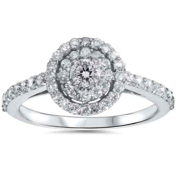 10k White Gold 7/8ct TDW Double Round Halo Diamond Ring