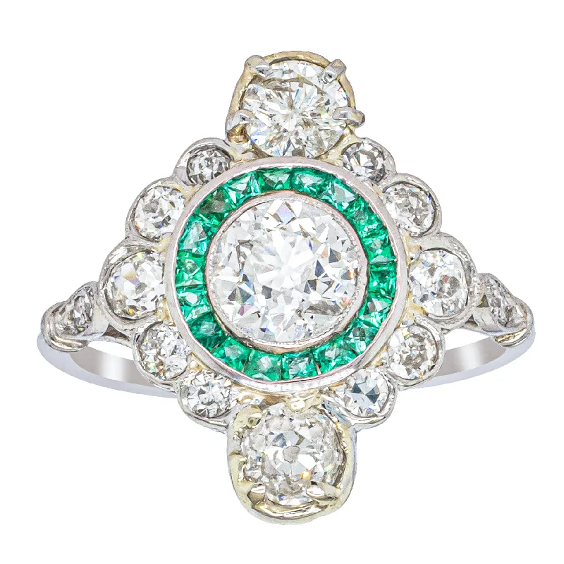 Vintage Platinum 1.56ct Diamond & Emerald Ring