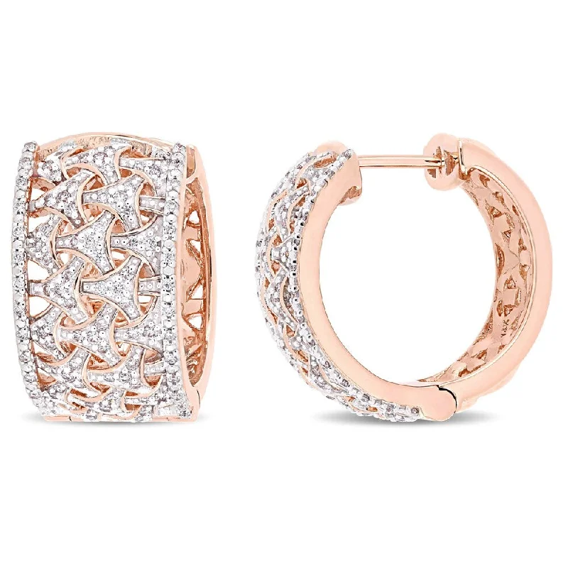 Miadora 14k Rose Gold 3/4ct TDW Diamond Interlaced Cluster Huggie Hoop Earrings