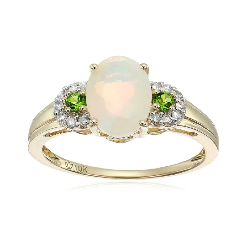 10k Yellow Gold Ethiopian Opal, Chrome & Diamond Ring