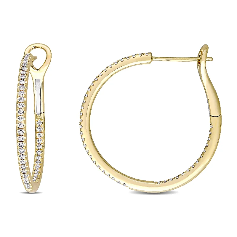 Miadora 14k Yellow Gold 1/2ct TDW Diamond Inside Outside Hoop Earrings - 27.6 mm x 2 mm x 28 mm - 27.6 mm x 2 mm x 28 mm