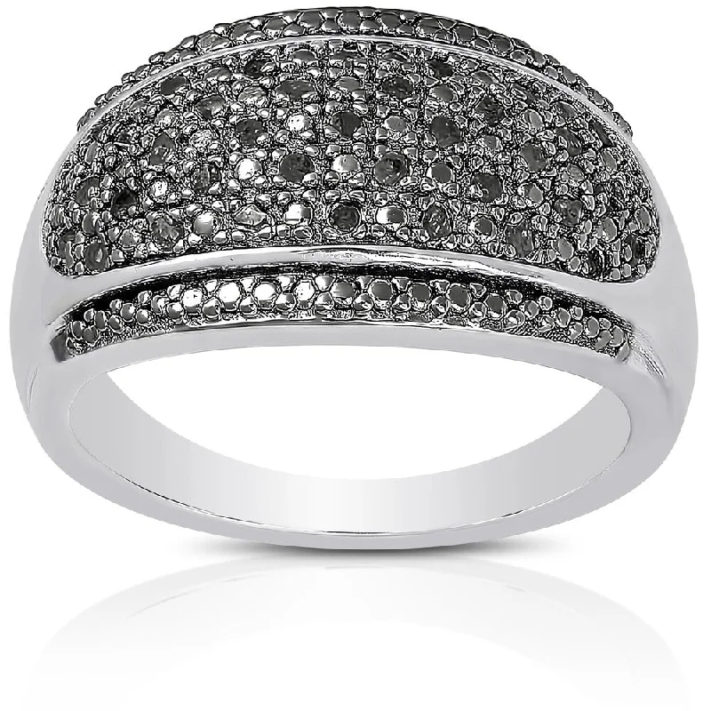 Finesque Sterling Silver 1/5ct TDW Black Diamond Ring