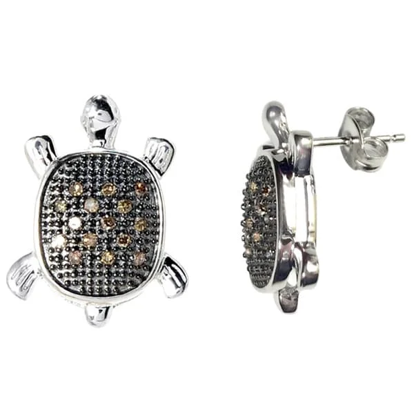 Sterling Silver 1/6ct TDW Brown Diamond Turtle Earrings