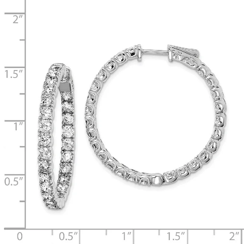 Curata 925 Sterling Silver Rhodium plated Rhodium Plated 33x3mm CZ Cubic Zirconia Hoop Earrings