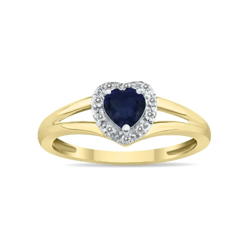 Marquee Jewels Heart Shape Sapphire and Diamond Ring in 10K Yellow Gold