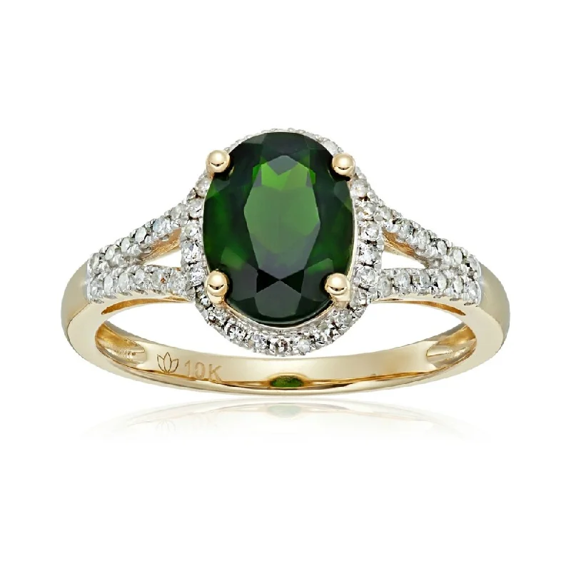 10k Yellow Gold Chrome Diopside and Diamond Ring