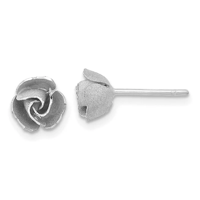 Curata 14k White Gold 7mm Satin Finish 3-D Rose Post Earrings