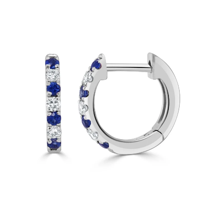 Joelle Sapphire & Diamond Huggie Earrings 14K Gold 11mm