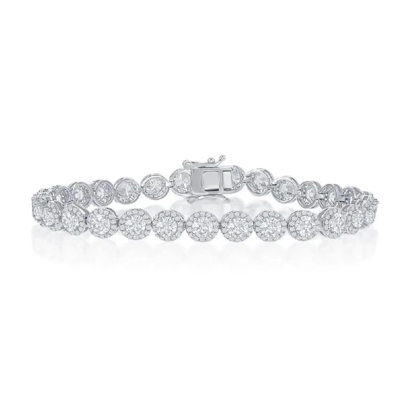 Sterling Silver Round Halo CZ Linked Bracelet