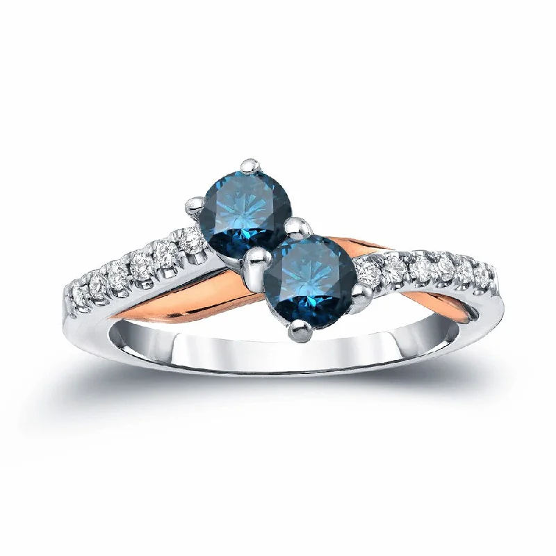 Auriya 3/4ctw Round 2 Stone Blue Diamond Ring 14k Two-Tone Gold