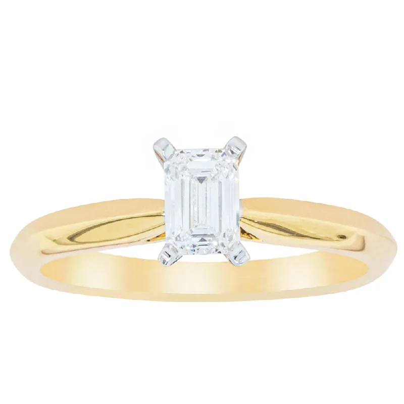 18ct Yellow Gold .51ct Emerald Cut Diamond Venetian Ring