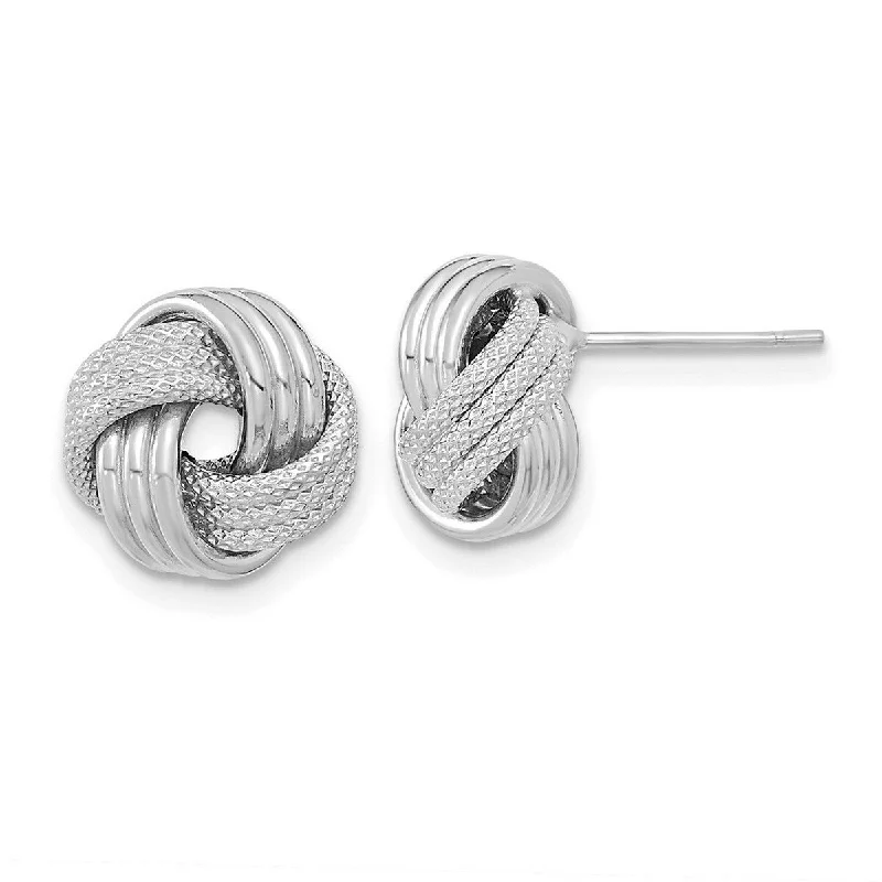 Curata 14k White Gold Polished 11mm Textured Love Knot Post Earrings