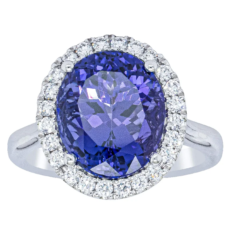 18ct White Gold 6.15ct Tanzanite & Diamond Fleur Ring