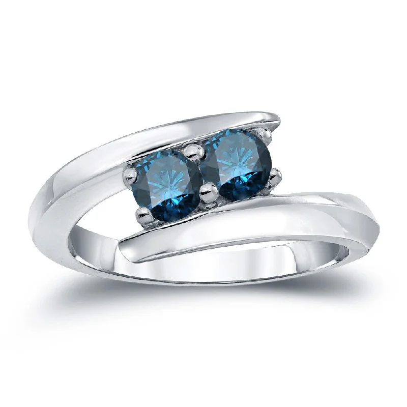 Auriya 1ctw Round 2 Stone Blue Diamond Ring 14k Gold