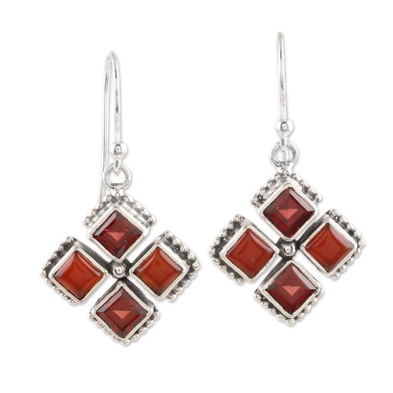 NOVICA Quadrangle, Garnet and carnelian dangle earrings - 1.4*0.8