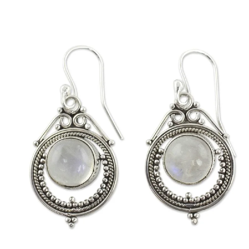 NOVICA Handmade Sterling Silver 'Mumbai Moons' Moonstone Earrings (India) - 1.3*0.7