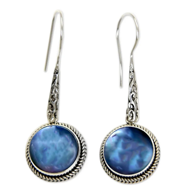 Sterling Silver 'Blue Camellia' Cultured Pearl Earrings (12 mm) (Indonesia) - 1.8L*0.6W