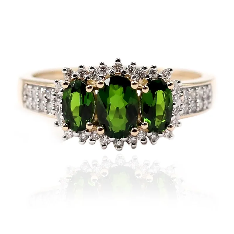 14KT Yellow Gold Chrome Diopside and Diamond Ring