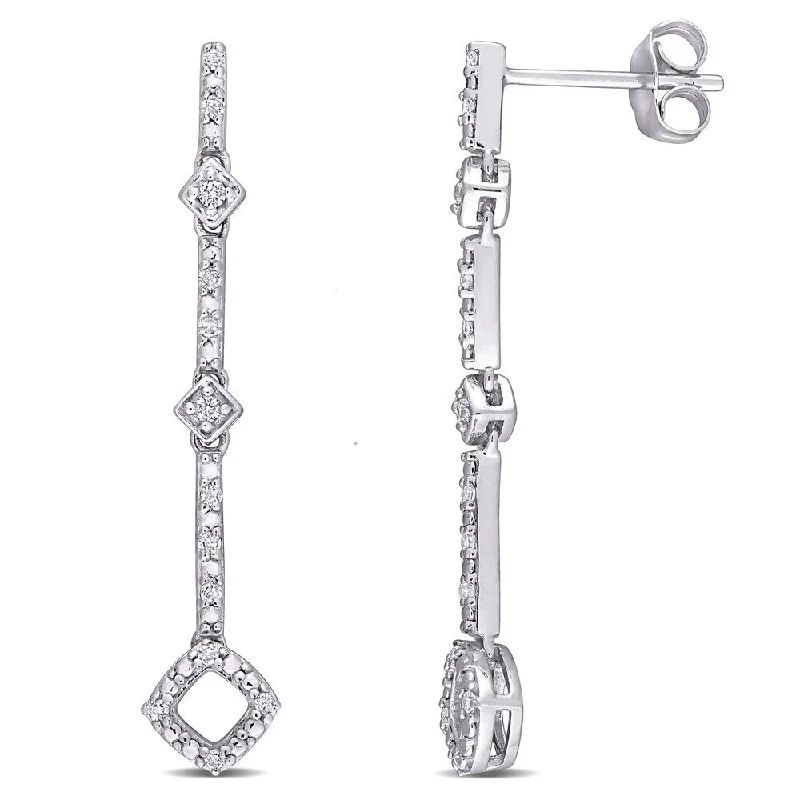 Miadora 10k White Gold 1/6ct TDW Diamond Linear Drop Earrings - N/A