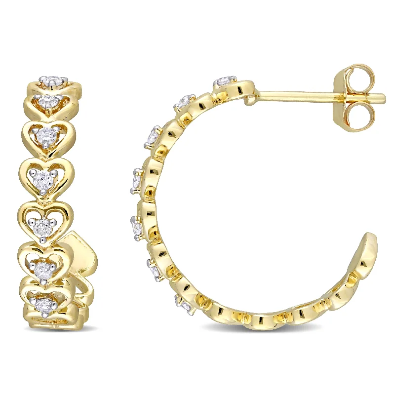 Miadora 10k Yellow Gold 1/5ct TDW Diamond Heart Halo Hoop Earrings